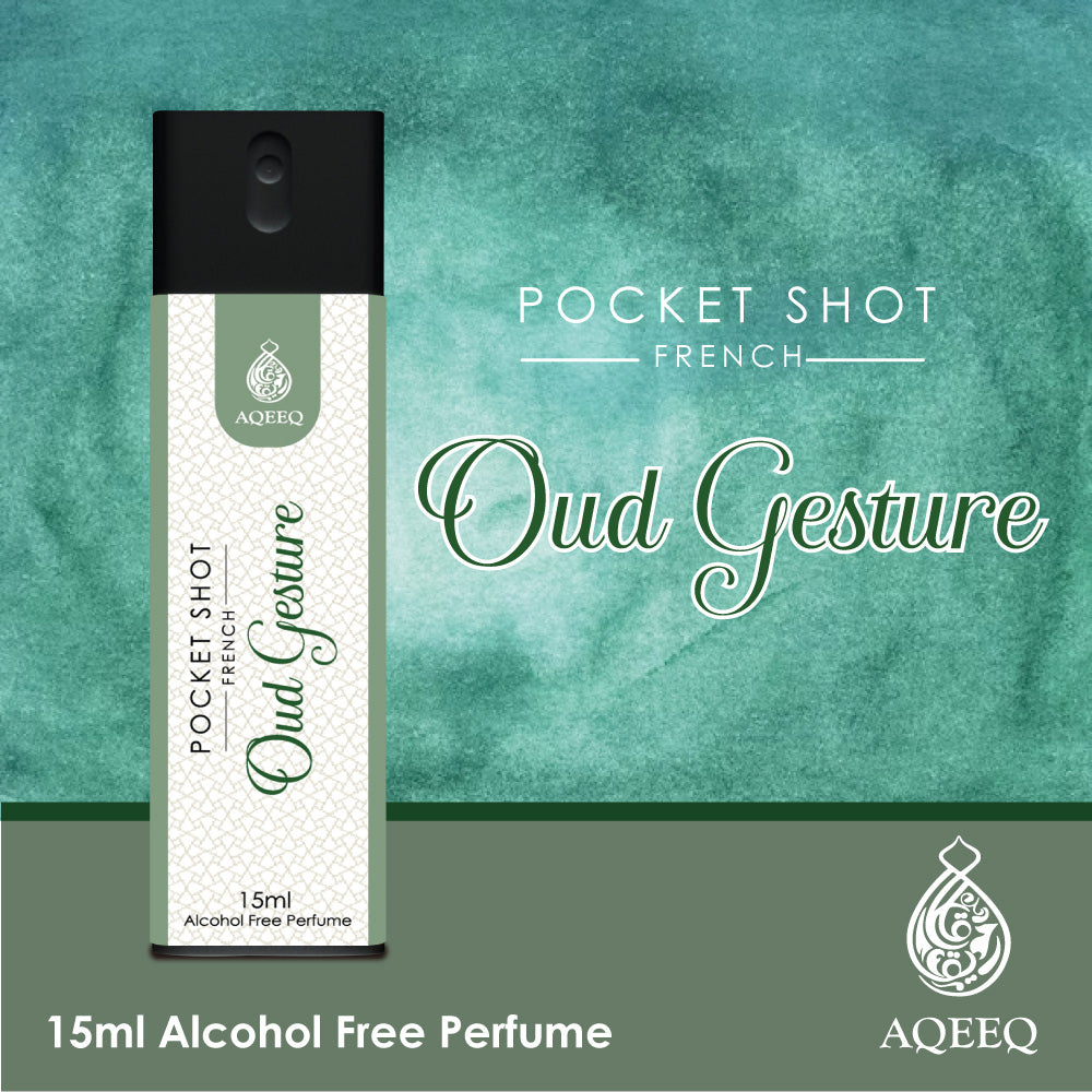 Aqeeq Oud Gesture Pocket Shot, 15ml | Premium Long Lasting Unisex Alcohol Free Perfume | Oud, Bergamot, Pink Pepper & Musky Notes | Eau De Parfum |
