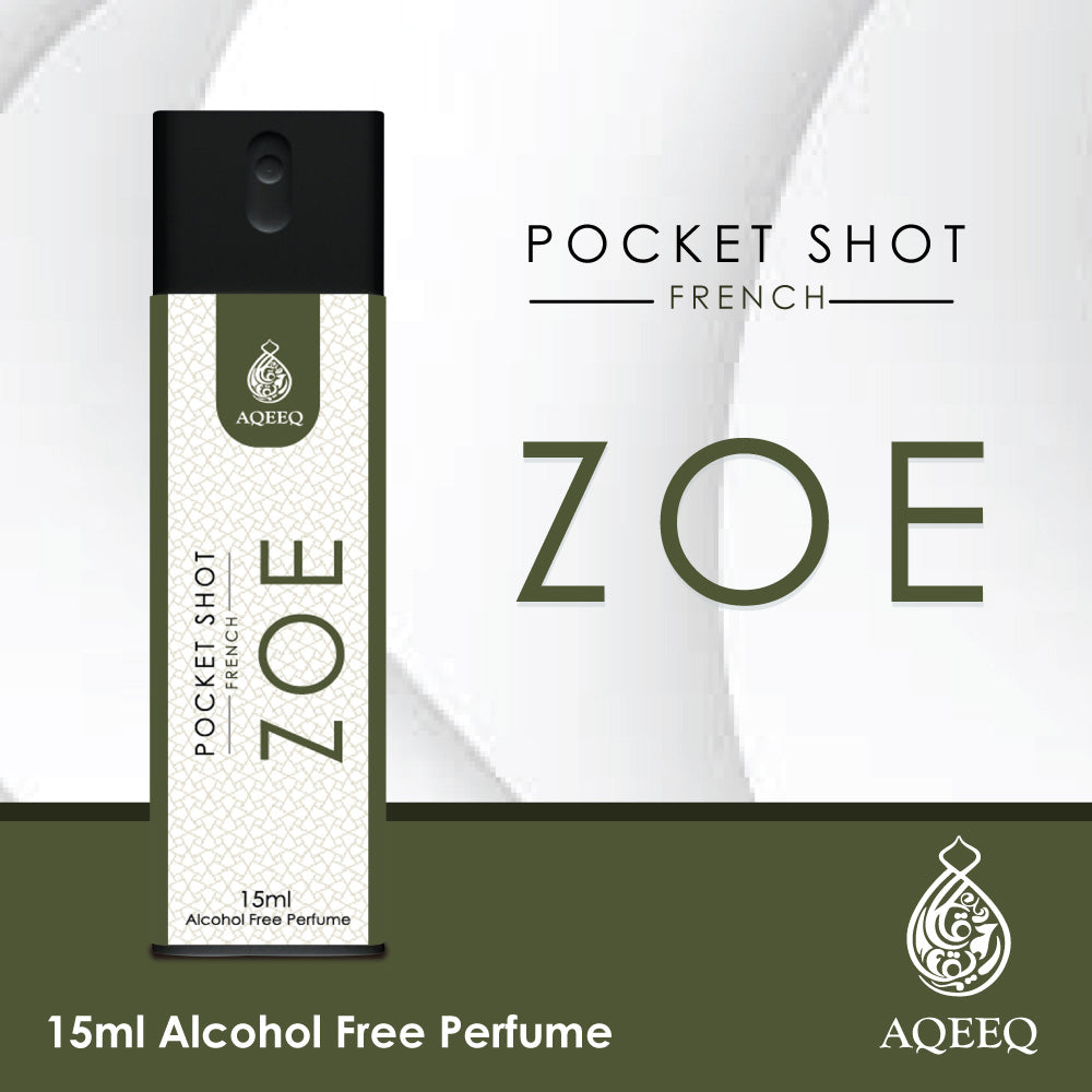Aqeeq Zoe Pocket Shot, 15ml | Premium Long Lasting Unisex Alcohol Free Perfume | Grapefruit, Tuberose, Vetiver & Leathery Notes | Eau De Parfum |