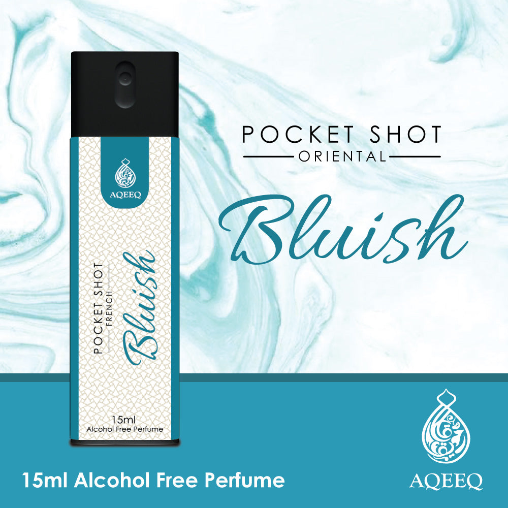 Aqeeq Bluish Pocket Shot, 15ml | Premium Long Lasting Unisex Alcohol Free Perfume | Herbal, Floral & Ambery Notes | Eau De Parfum |