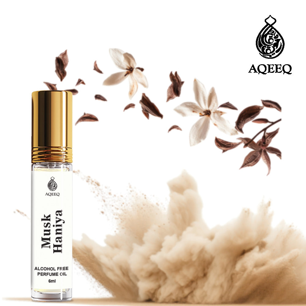 Aqeeq Musk Haniya Arabic Attar For Men & Women | Long Lasting Musk Lily Vanilla Arabian Unisex Attar Roll On | 6ml