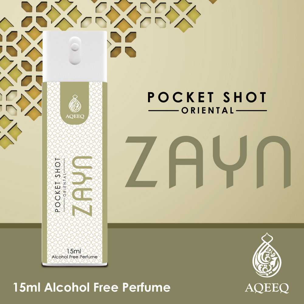 Aqeeq Zayn Pocket Shot, 15ml | Premium Long Lasting Unisex Alcohol Free Perfume | Orange Blossom, Jasmine & White Honey Notes | Eau De Parfum |