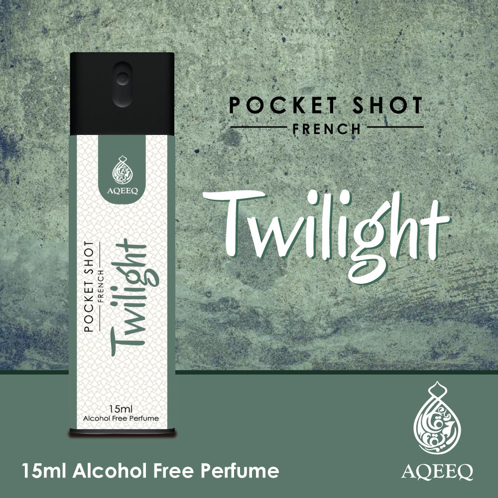 Aqeeq Twilight Pocket Shot, 15ml | Premium Long Lasting Unisex Alcohol Free Perfume | Mango, Raspberry, Lotus & Musky Notes | Eau De Parfum |