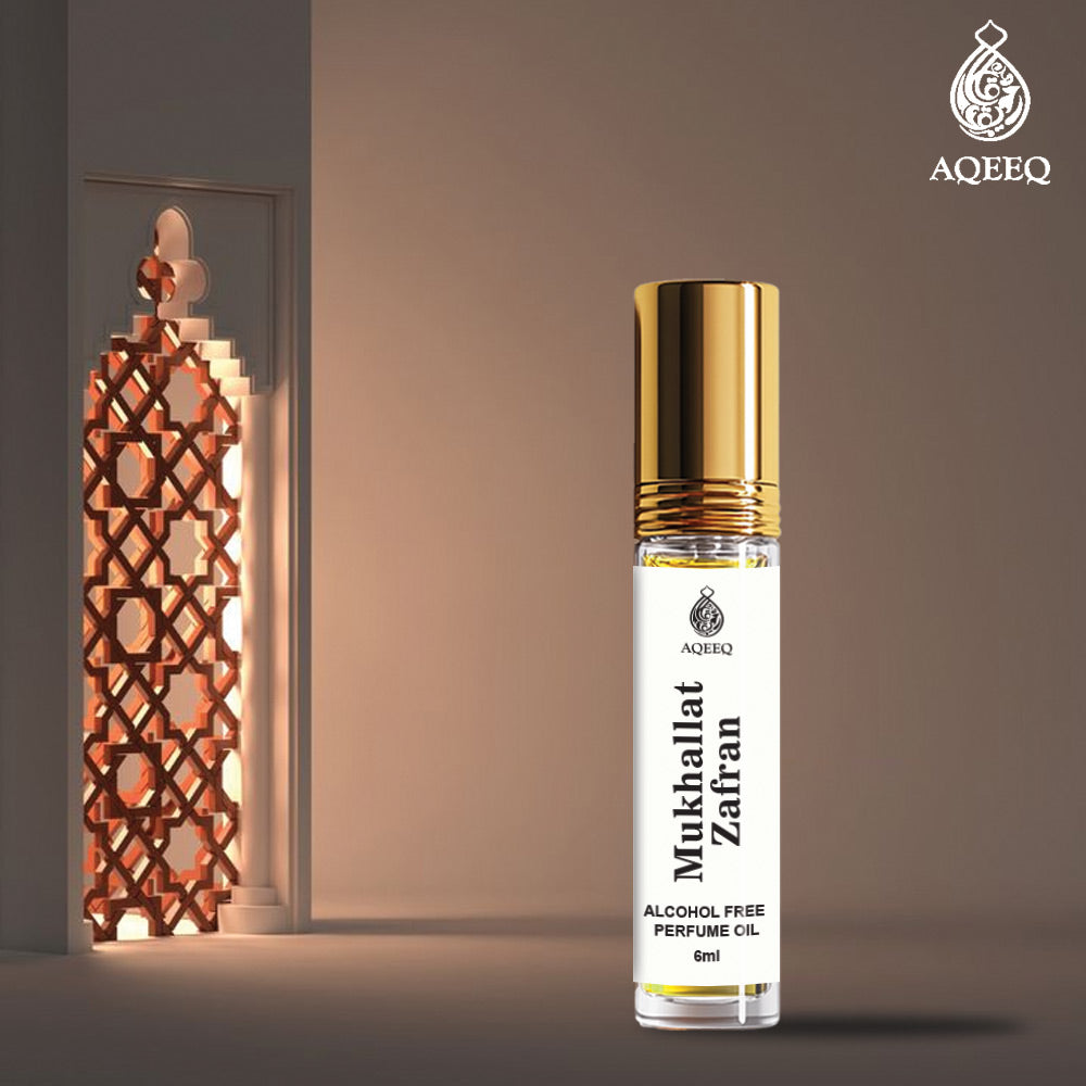 Aqeeq Mukhallat Zafran Premium Attar Roll-On 6 ml | Long-Lasting Unisex Arabian Attar | Soft Woody Fragrance
