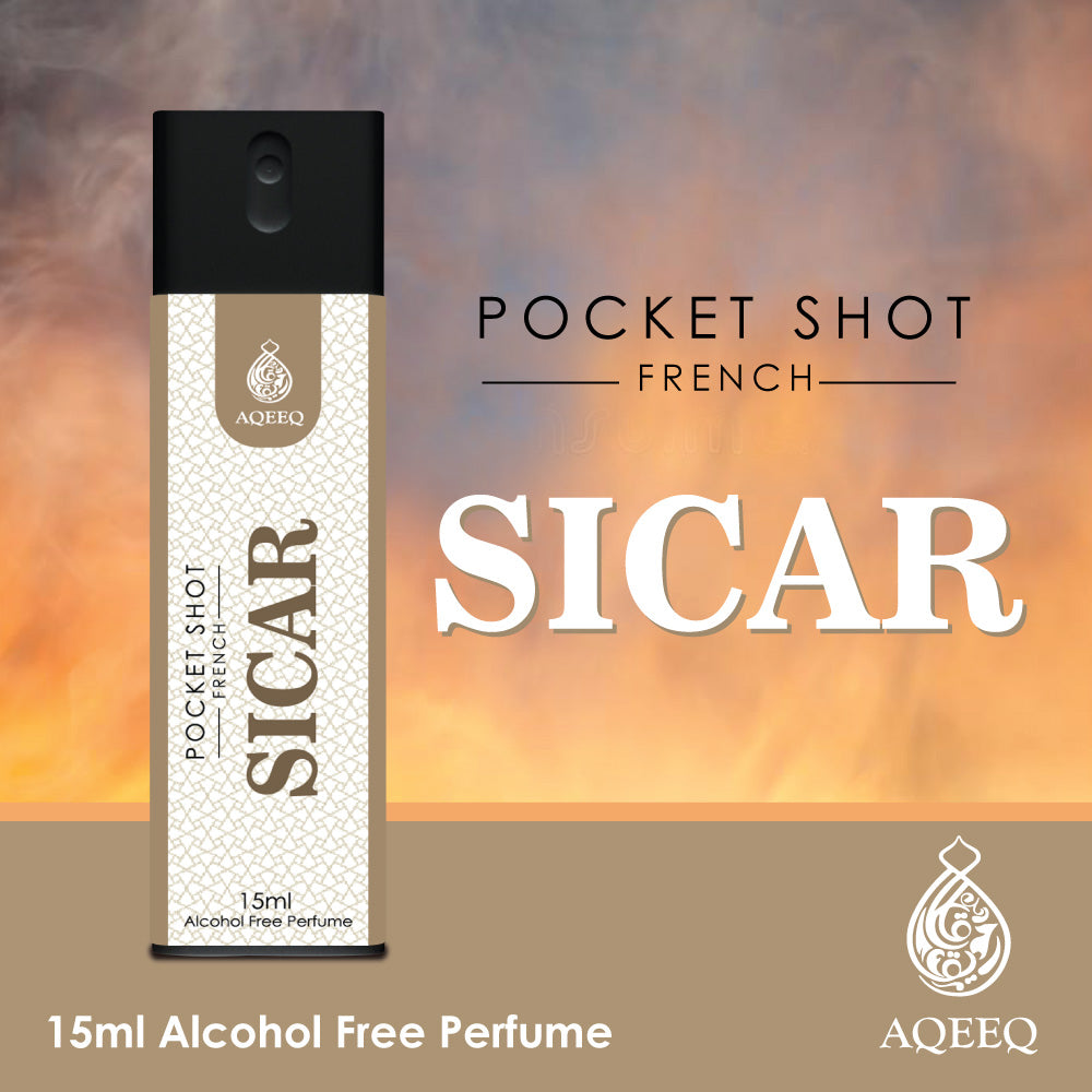 Aqeeq Sicar Pocket Shot, 15ml | Premium Long Lasting Unisex Alcohol Free Perfume | Plum, Marigold, Jasmine & Patchouli Notes | Eau De Parfum |