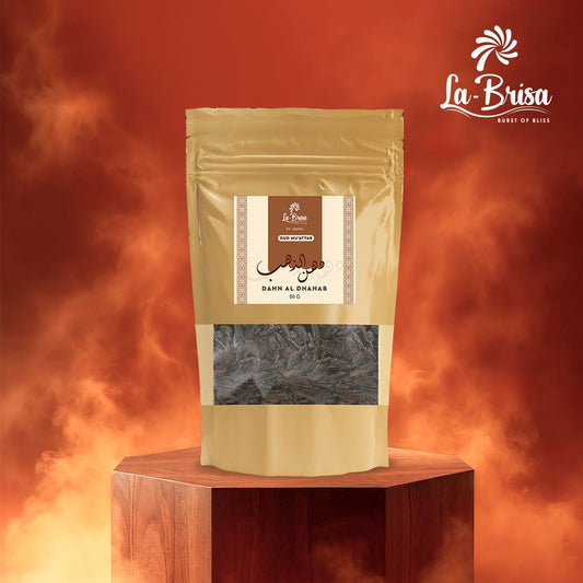 La Brisa Dahn Al Dhahab Oud Muatter | Rose Saffron Woody Arabian Bakhoor Incense | Oud Wood Chips | 50gms