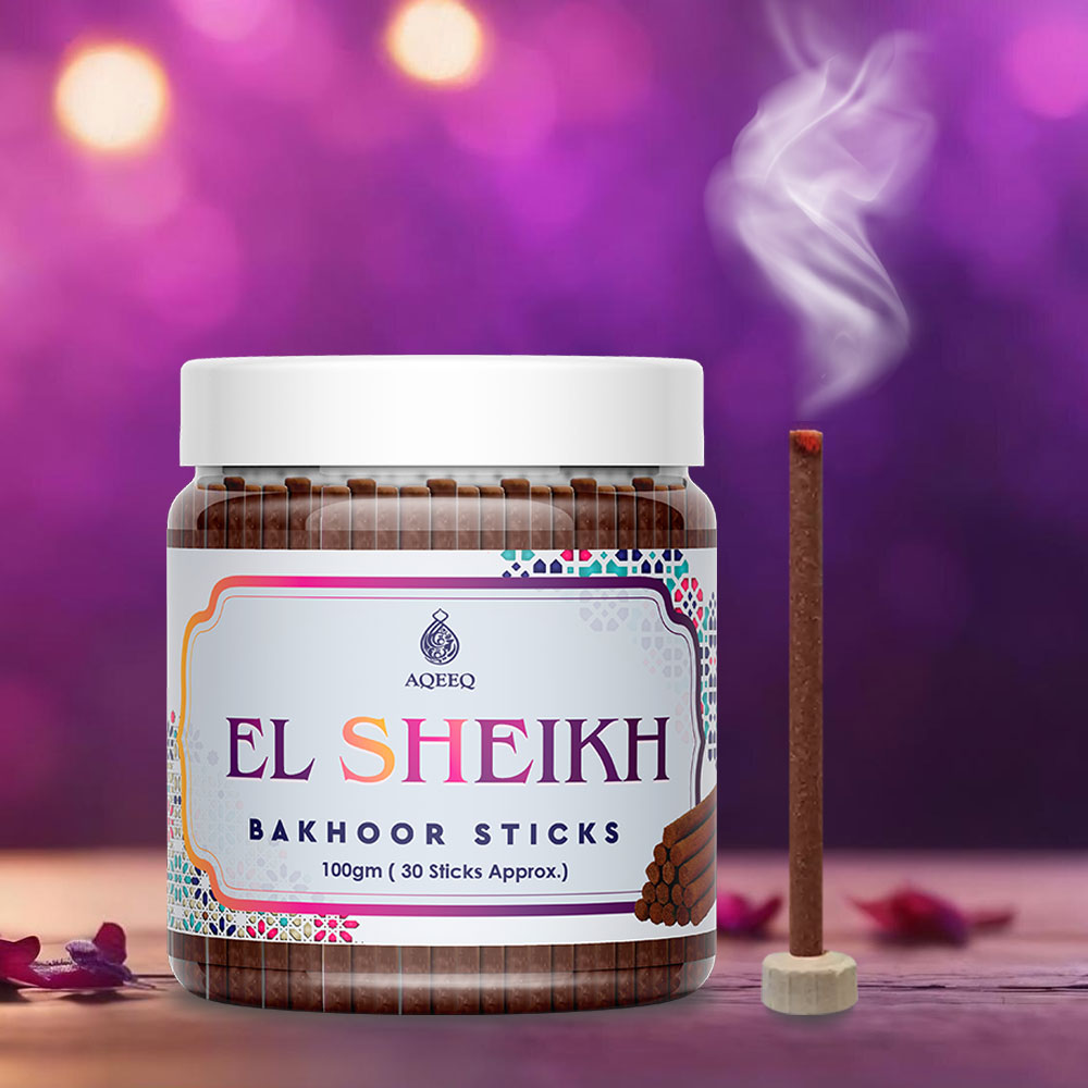 Aqeeq El Sheikh Premium Bakhoor Sticks | Oud, Amber, Sandalwood, Incense Notes | Modern Arabian Aroma | Charcoal & Bamboo Free | Ideal for Daily Use | 100gms/30 Sticks Approx. Stick Size - 8mm x 75mm |