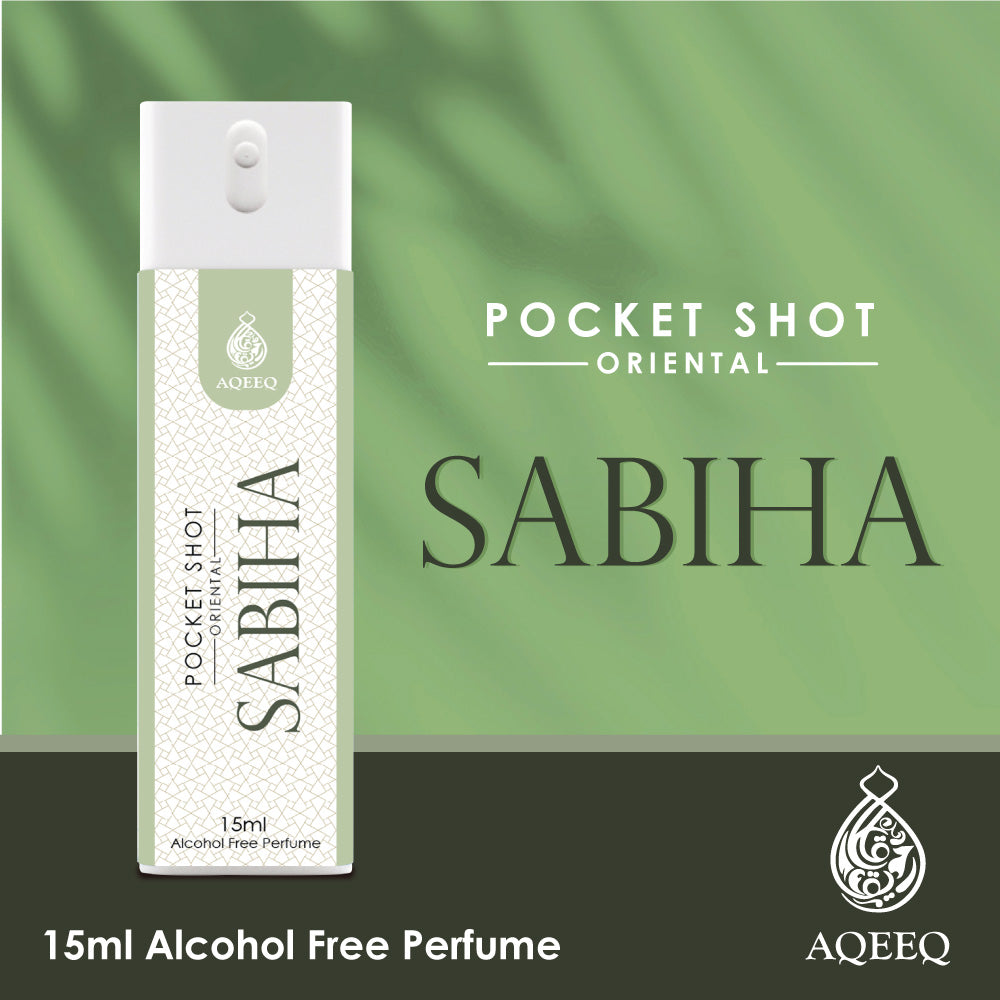 Aqeeq Sabiha Pocket Shot, 15ml | Premium Long Lasting Unisex Alcohol Free Perfume | Lemon, Lavender, White Musk & Vanilla Notes | Eau De Parfum |