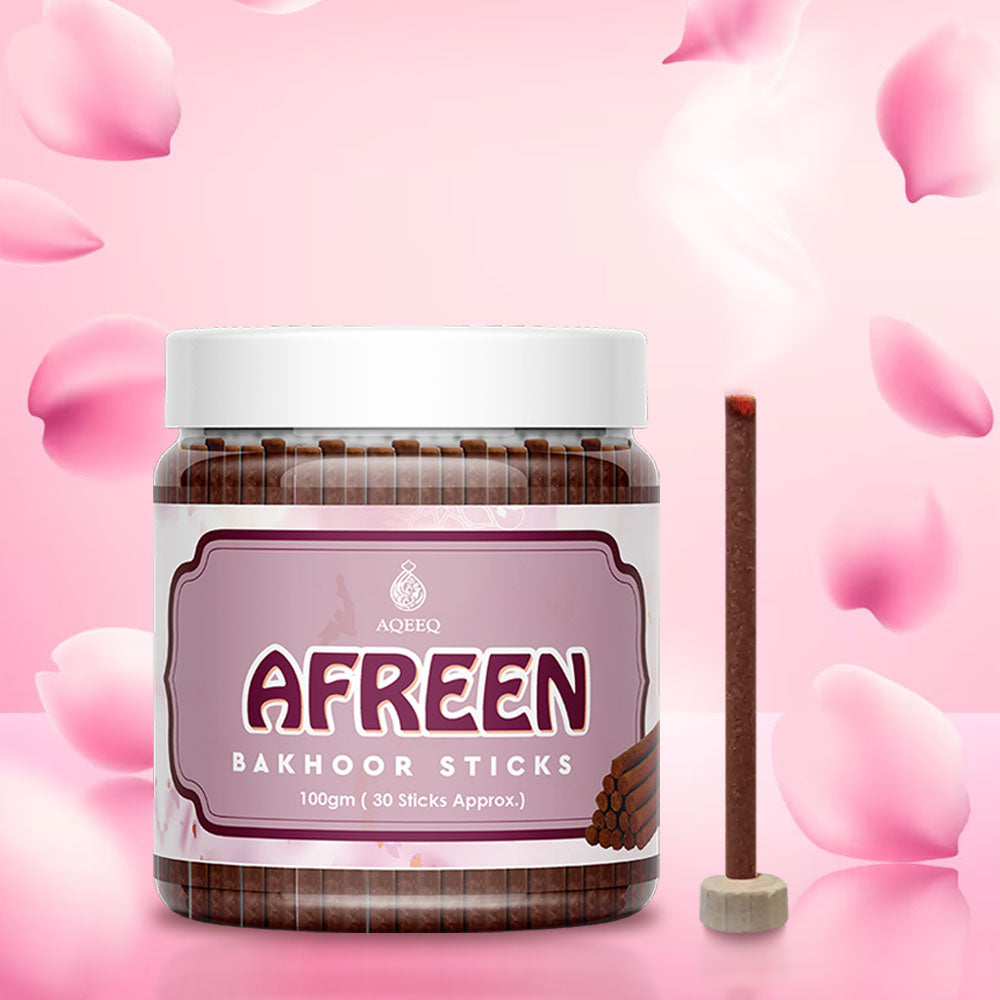 Aqeeq Afreen Premium Bakhoor Sticks | Fresh, Rose, Jasmine, Sandalwood Notes | Modern Arabian Aroma | Charcoal & Bamboo Free | Ideal For Daily Use | 100gms / 30 sticks Approx. Stick Size - 8mm x 75mm |
