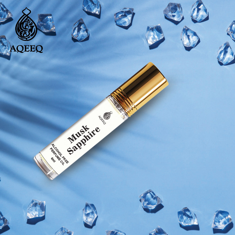 Aqeeq Musk Sapphire Long Lasting Unisex Attar | Oriental Arabian Attar For Men & Women | Fresh Musk Amber Notes | 6ml