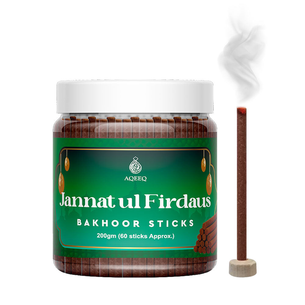 Aqeeq Jannat ul Firdaus Premium Bakhoor Sticks | Floral Herbal Arabian Fragrance | Charcoal & Bamboo Free | 100/200gms