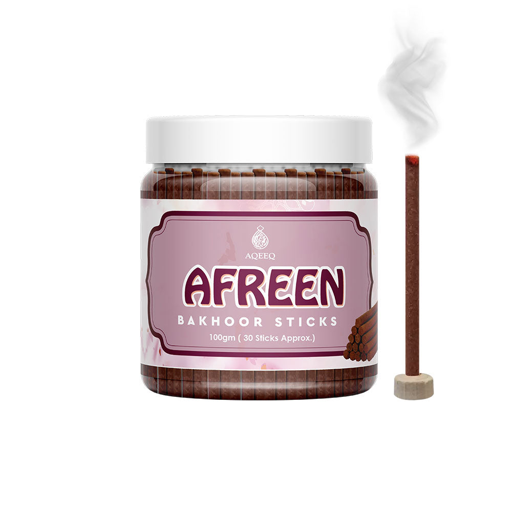 Aqeeq Afreen Premium Bakhoor Sticks | Fresh, Rose, Jasmine, Sandalwood Notes | Modern Arabian Aroma | Charcoal & Bamboo Free | Ideal For Daily Use | 100gms / 30 sticks Approx. Stick Size - 8mm x 75mm |