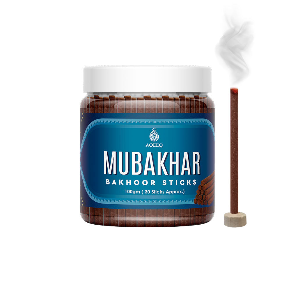 Aqeeq Mubakhar Premium Bakhoor Sticks | Sweet, Rose, Woody Notes | Modern Arabian Aroma | Charcoal & Bamboo Free | Ideal for Daily Use | 100gms / 30 Sticks Approx. Stick Size - 8mm x 75mm |