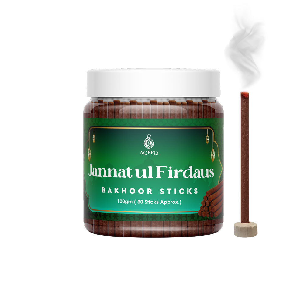 Aqeeq Jannat Al Firdaus Premium Bakhoor Sticks | Fresh, Green, Herbal Notes | Modern Arabian Aroma | Charcoal & Bamboo Free | Ideal for Daily Use | 100gms/30 Sticks Approx. Stick Size - 8mm x 75mm |