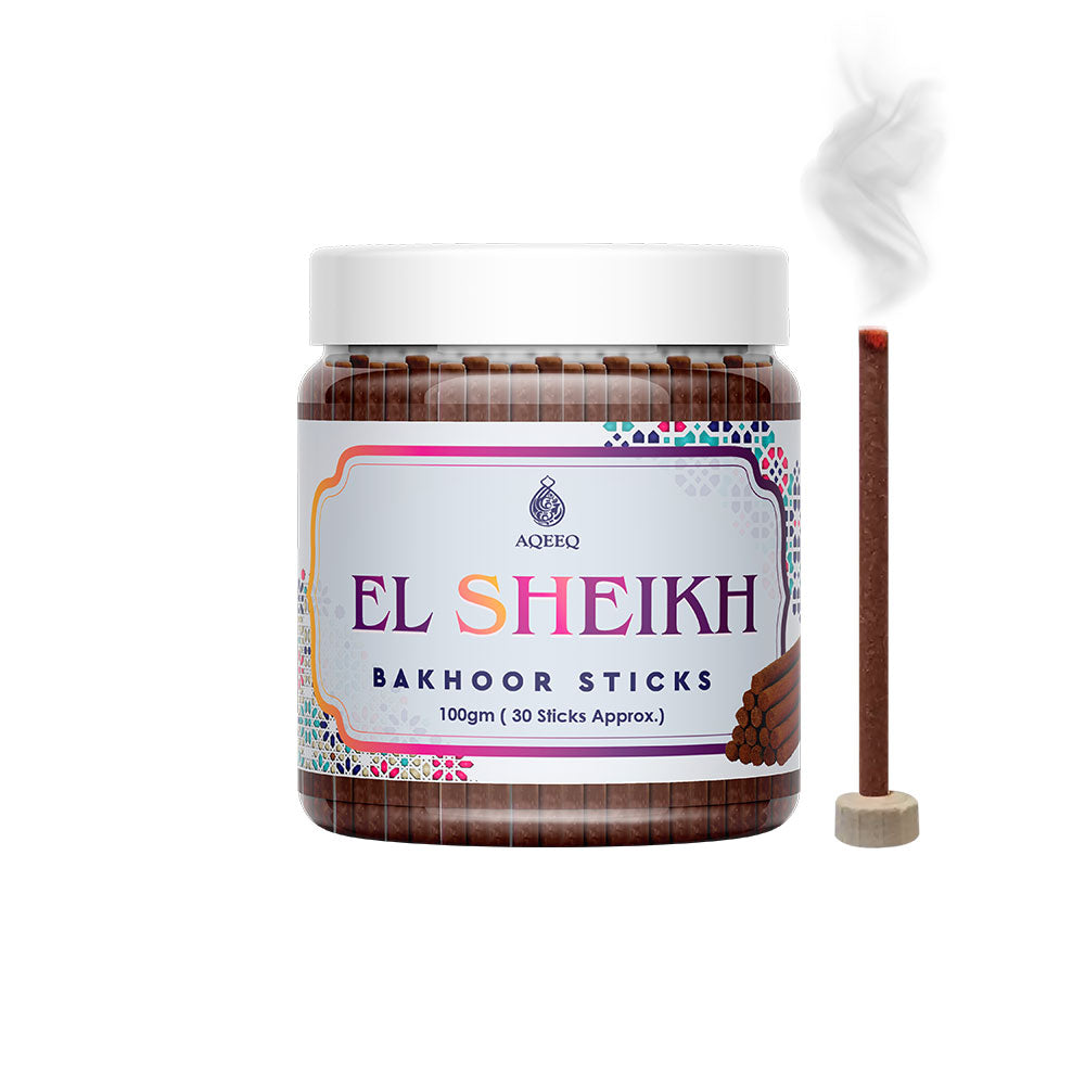 Aqeeq El Sheikh Premium Bakhoor Sticks | Oud, Amber, Sandalwood, Incense Notes | Modern Arabian Aroma | Charcoal & Bamboo Free | Ideal for Daily Use | 100gms/30 Sticks Approx. Stick Size - 8mm x 75mm |