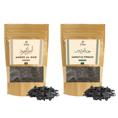 La Brisa Ameer Al Oud & Jannat ul Firdaus Bakhoor Oud Muattar Combo – Premium Arabian Oud Incense for Home | 2 x 50g