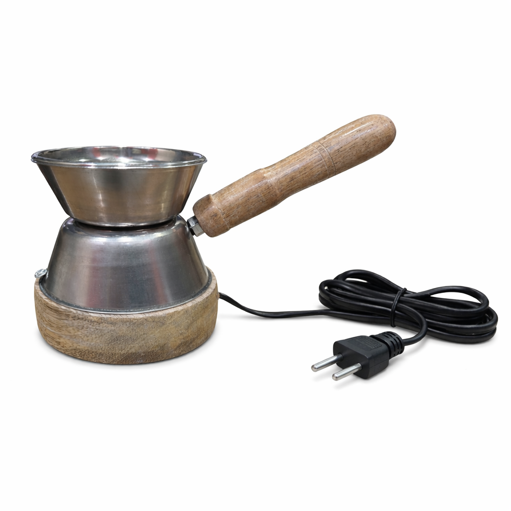 Electric Operated Bakhoor Burner (Dani) With Wooden Handle | Heavy Duty Steel Structure & Wooden Base
