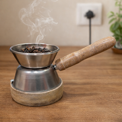 Electric Operated Bakhoor Burner (Dani) With Wooden Handle | Heavy Duty Steel Structure & Wooden Base