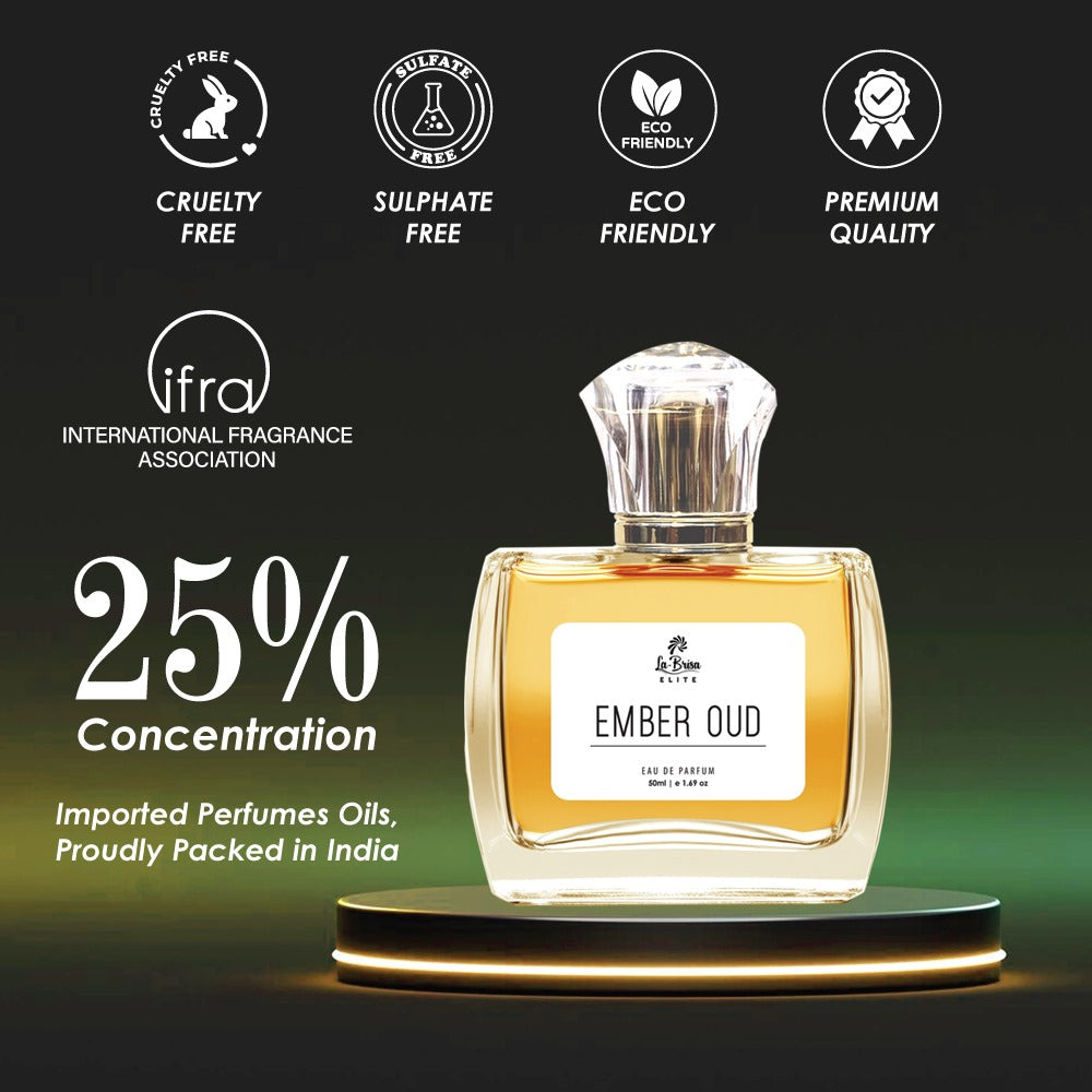 La Brisa (Elite) - Ember Oud | Long Lasting Unisex Perfume | Agarwood (Oud), Rose, Golden Amber & Musky Notes | Perfect Gift For Occasional Meets | Eau De Parfum - 50ml |