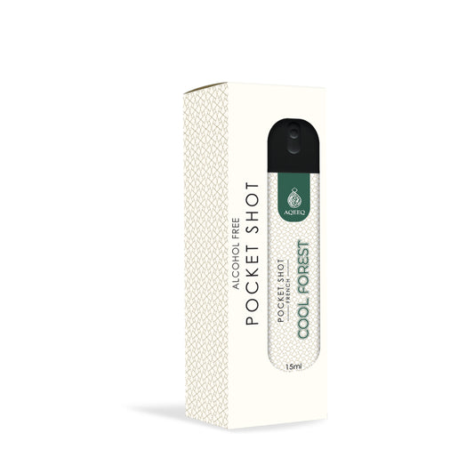 Aqeeq Cool Forest Pocket Shot, 15ml | Premium Long Lasting Unisex Alcohol Free Perfume | Fresh, Floral & Woody Notes | Eau De Parfum |