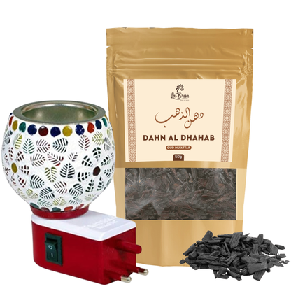 La Brisa Dahn Al Dhahab Oud Muatter | Rose Saffron Woody Arabian Bakhoor Incense | Oud Wood Chips | 50gms