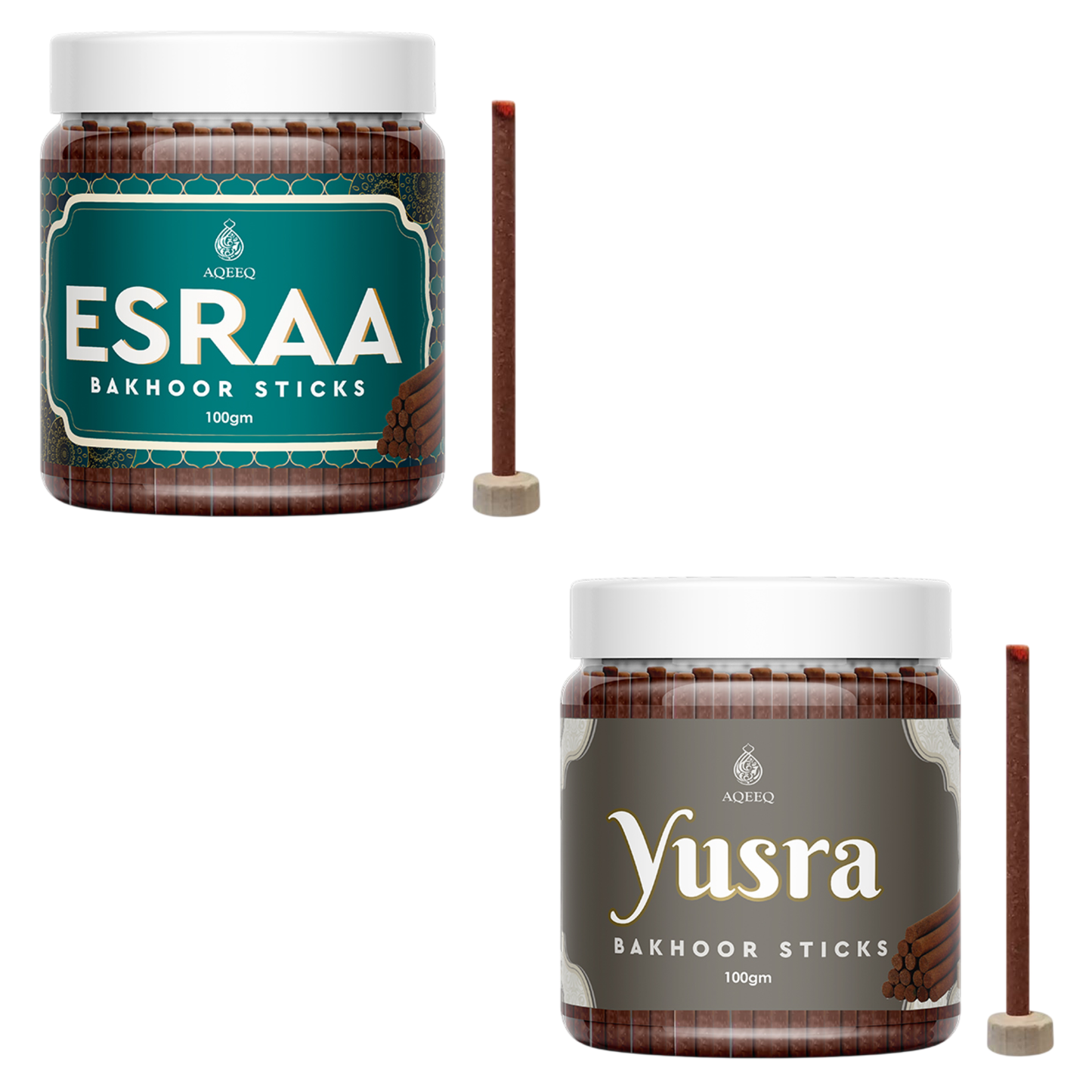 Aqeq Esraa & Yusra Premium Bakhoor Sticks - COMBO | 100gms Jar Pack | 25-30 Sticks Approx.