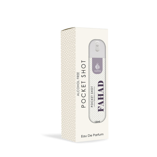 Aqeeq Fahad Pocket Shot, 15ml | Premium Long Lasting Unisex Alcohol Free Perfume | Fresh, Spicy, Woody & Oud Notes | Eau De Parfum |