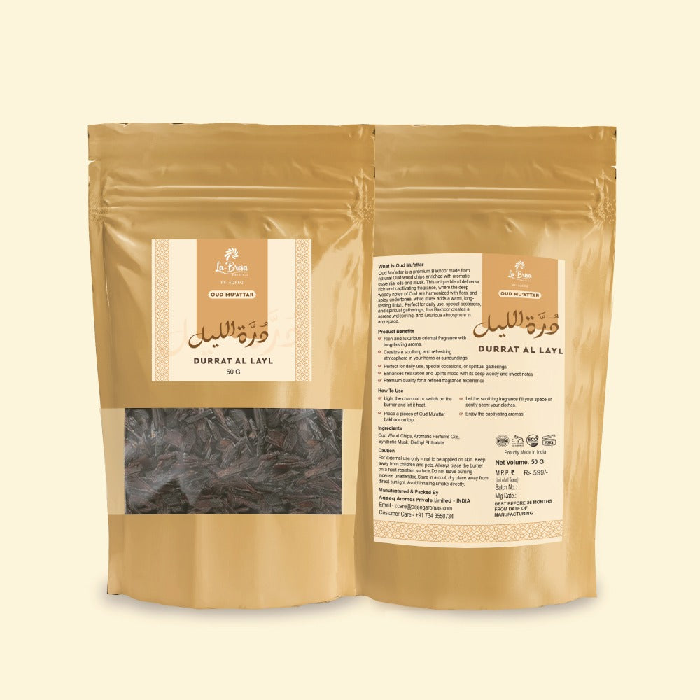 La Brisa Durrat Al Layl Bakhoor Oud Muattar | Fresh Wood Oud Bakhoor Incense | Oud Wood Chips | 50gms
