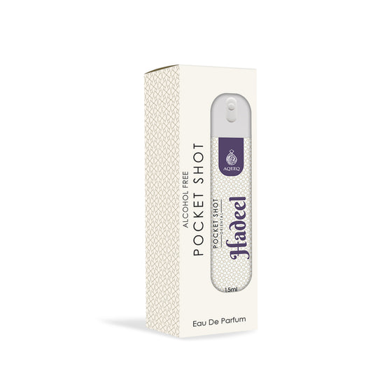 Aqeeq Hadeel Pocket Shot, 15ml | Premium Long Lasting Unisex Alcohol Free Perfume | Fresh, Floral, Citrus & Green Notes | Eau De Parfum |
