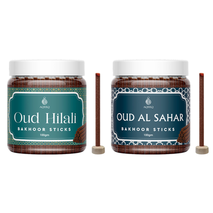 Aqeeq Oud Luxury Bakhoor Combo – Hilali & Al Sahar Premium Charcoal-Free Incense Sticks, 100g x 2