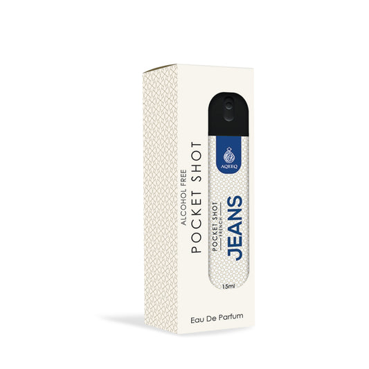 Aqeeq Jeans Pocket Shot, 15ml | Premium Long Lasting Unisex Alcohol Free Perfume | Citrus, Rose, Vanilla & Ambery Notes | Eau De Parfum |