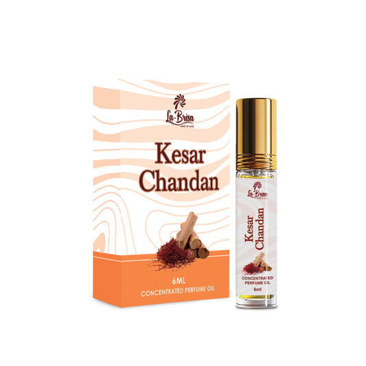 La Brisa Kesar Chandan Attar For Men & Women | Spicy Saffron Sandalwood Attar Roll On | Traditional Indian Attar | 6ml