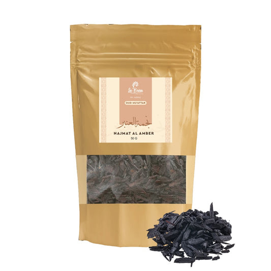 La Brisa Najmat Al Amber Bakhoor Oud Muattar | Fresh Floral Musk Amber Arabic Bakhoor Incense | Oud Wood Chips | 50gms
