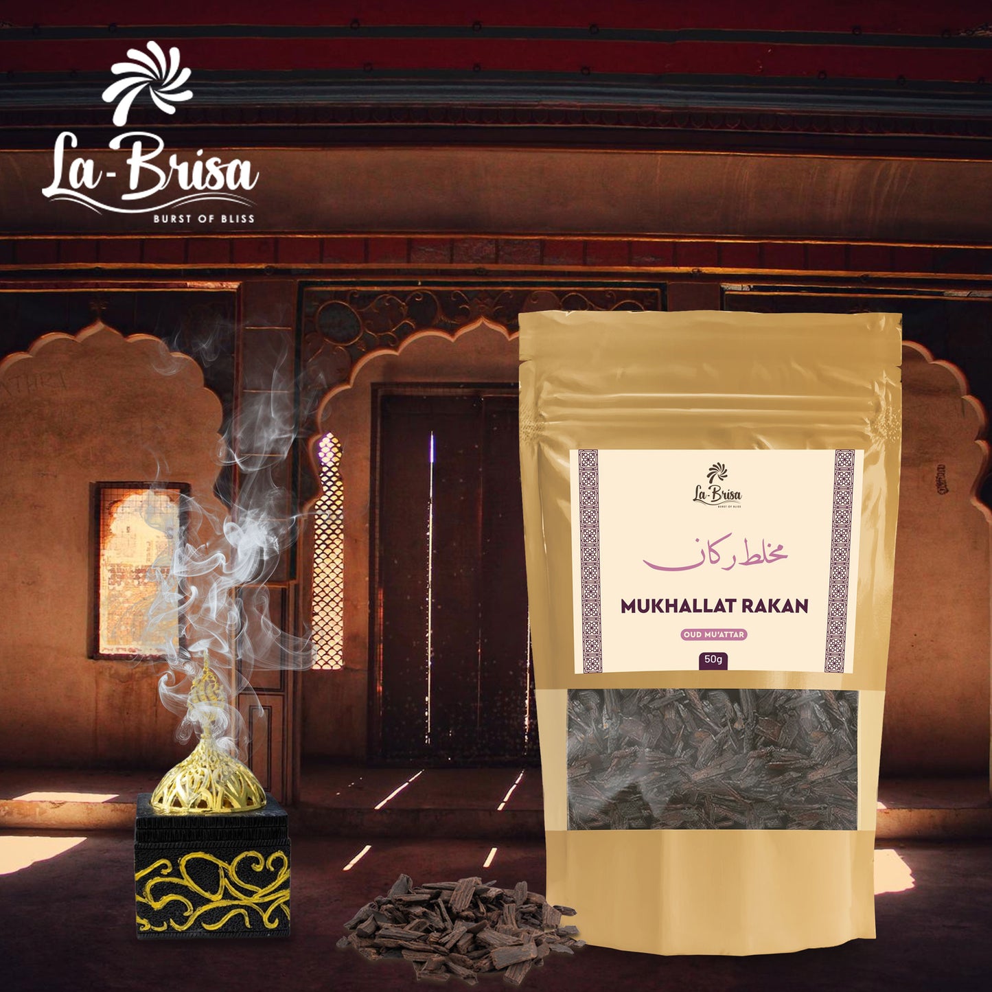 La Brisa Mukhallat Rakan Bakhoor Oud Muattar | Aromatic Spicy Floral Woody Fragrance | Arabic Bakhoor Incense | 50gms