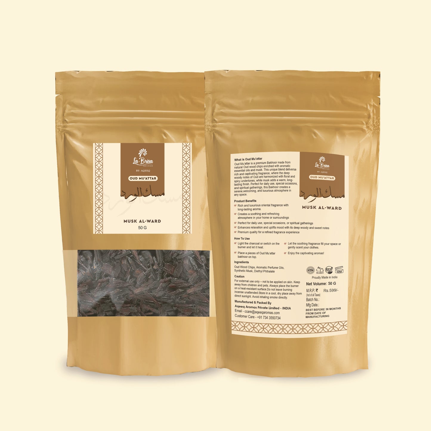 La Brisa Musk Al Ward Bakhoor Oud Muattar | Rose Musk Woody Fragrance | Arabian Oud Wood Chips | 50gms