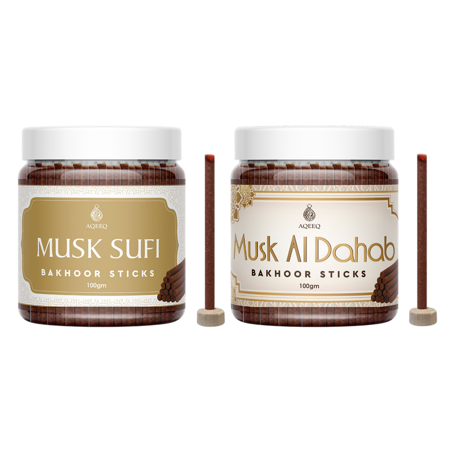 Aqeeq Premium Musk Bakhoor Sticks Combo – Musk Sufi & Musk Al Dahab Arabic Incense, 2 x 100g