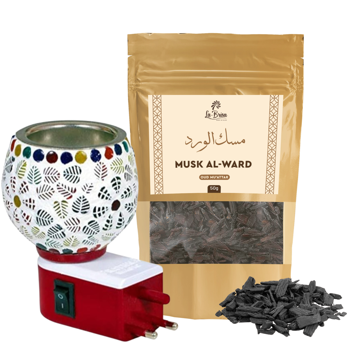 La Brisa Musk Al Ward Bakhoor Oud Muattar | Rose Musk Woody Fragrance | Arabian Oud Wood Chips | 50gms