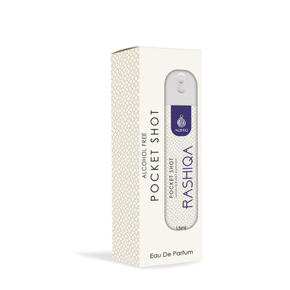 Aqeeq Rashiqa Pocket Shot, 15ml | Premium Long Lasting Unisex Alcohol Free Perfume | Fruity, Rose, Jasmine & Musky Notes | Eau De Parfum |