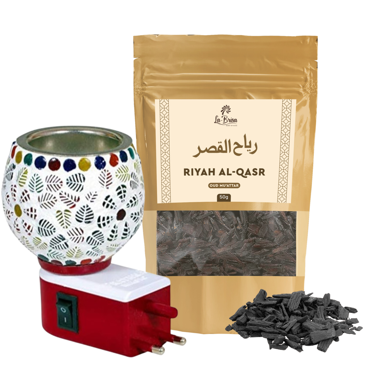 La Brisa Riyah Al Qasr Bakhoor Oud Muattar | Fresh Spicy Floral Woody Aroma | Arabian Incense For Home | 50gms