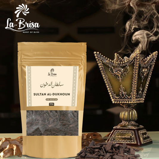 La Brisa Sultan Al-Dukhoun Bakhoor Oud Muattar | Smoky Spicy Floral Musk Aroma | Arabic Oud Wood Chips |  50gms