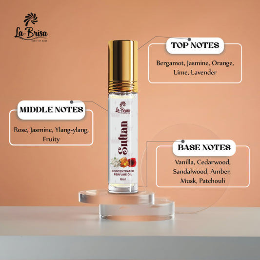 La Brisa Sultan Oriental Attar For Men | Fresh Spicy Woody Long Lasting Modern Arabian Aroma | 6ml