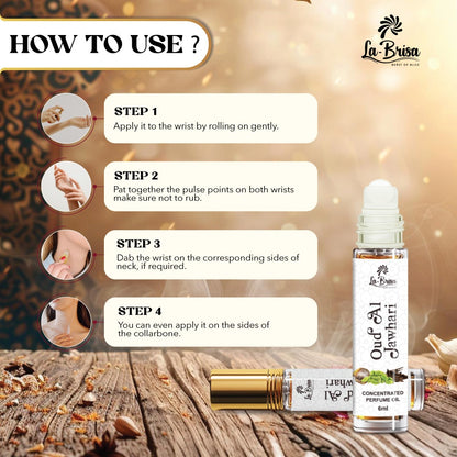 La Brisa Oud Al Jawhari Attar Roll On, 6ml | Long Lasting Oudh Attar For Men & Women | Spicy Leathery Woody Notes