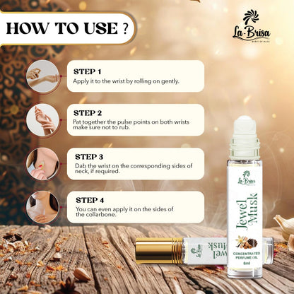La Brisa Jewel Musk Attar Roll On, 6ml | Long Lasting Musk Attar For Men & Women | Floral Musky Woody Fragrance