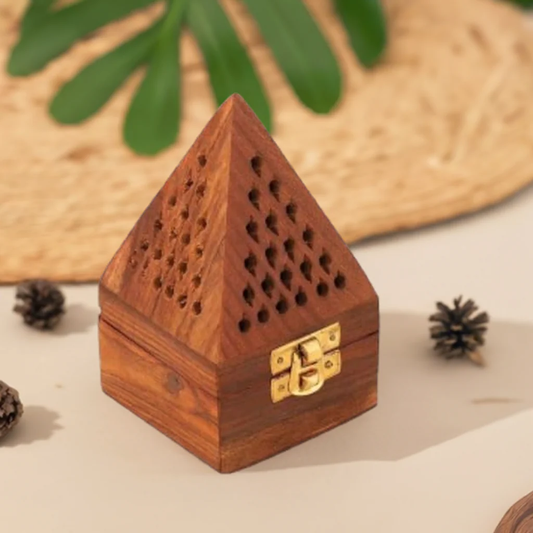 Wooden Pyramid Shape Bakhoor Burner & Refillable Windproof Jet Flame Lighter (Multi-Colour) - COMBO PACK