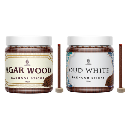 Aqeeq Oud White & Agarwood Premium Bakhoor Sticks Combo | Charcoal-Free & Bamboo-Free Arabic Oud Incense | 100g + 100g