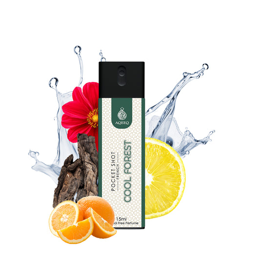 Aqeeq Cool Forest Pocket Shot, 15ml | Premium Long Lasting Unisex Alcohol Free Perfume | Fresh, Floral & Woody Notes | Eau De Parfum |