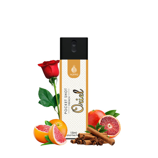 Aqeeq Oriel Pocket Shot, 15ml | Premium Long Lasting Unisex Alcohol Free Perfume | Spicy, Rose, Patchouli & Ambery Notes | Eau De Parfum |