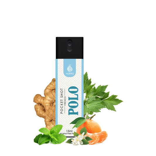 Aqeeq Polo Pocket Shot, 15ml | Premium Long Lasting Unisex Alcohol Free Perfume | Mint, Geranium, Amber & Musky Notes | Eau De Parfum |