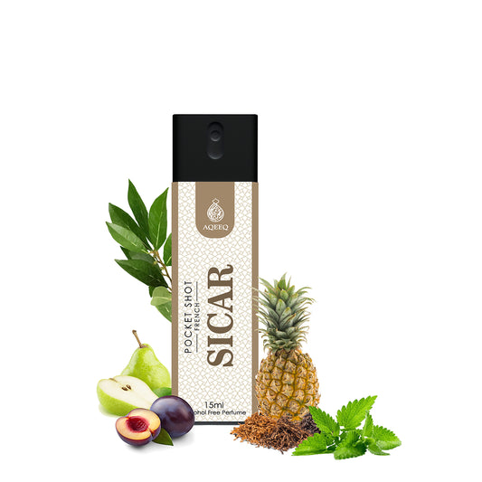 Aqeeq Sicar Pocket Shot, 15ml | Premium Long Lasting Unisex Alcohol Free Perfume | Plum, Marigold, Jasmine & Patchouli Notes | Eau De Parfum |