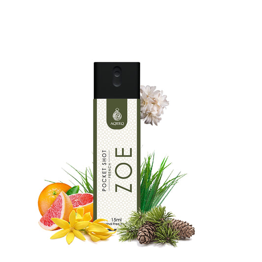 Aqeeq Zoe Pocket Shot, 15ml | Premium Long Lasting Unisex Alcohol Free Perfume | Grapefruit, Tuberose, Vetiver & Leathery Notes | Eau De Parfum |