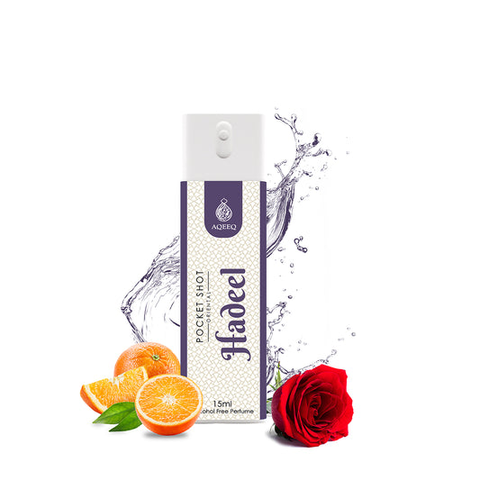 Aqeeq Hadeel Pocket Shot, 15ml | Premium Long Lasting Unisex Alcohol Free Perfume | Fresh, Floral, Citrus & Green Notes | Eau De Parfum |
